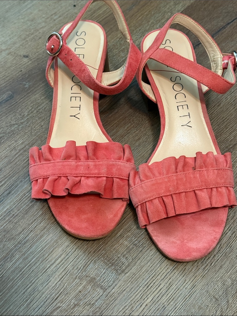 Sole Society Coral Suede Ruffle Ankle-Strap Sandals